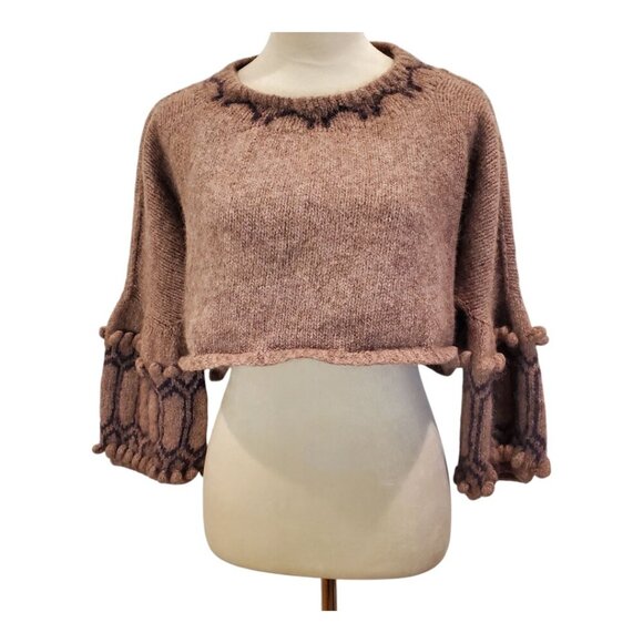 HANDMADE Knit "One of a Kind" Unique Oversized Cropped Shrug Wool Mauve Sweater - Picture 1 of 8